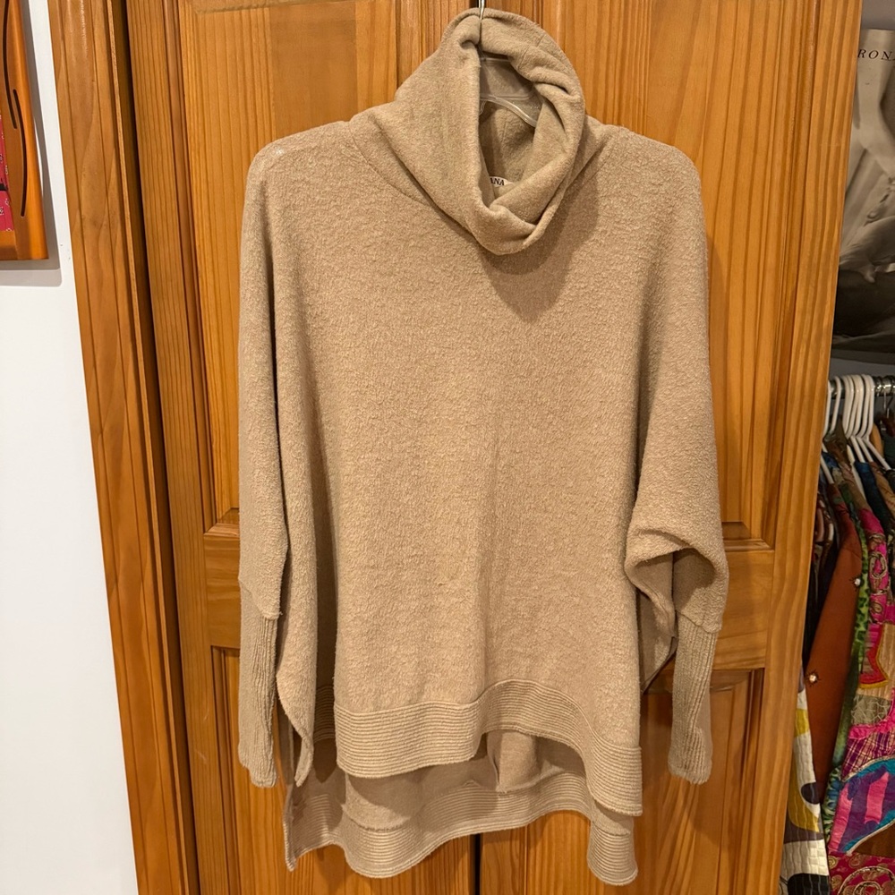 Tan Cowl Neck Sweater Zenana Size XS Long Sleeve Solid Oversized